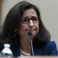 Columbia President Nemat Shafik testifies before the House Committee on Education and the Workforce hearing on 'Columbia in Crisis: Columbia University's Response to Antisemitism' on Capitol Hill in Washington, April 17, 2024. (Jose Luis Magana/AP)