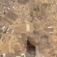 This satellite image from Planet Labs PBC shows tents being constructed near Khan Younis in the Gaza Strip o April 21, 2024 (Planet Labs PBC via AP)