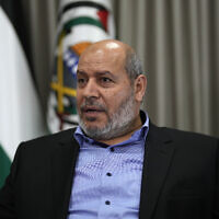 Senior Hamas politburo official Khalil al-Hayya, speaks during an interview with The Associated Press, in Istanbul, Turkey, Wednesday, April 24, 2024. (AP Photo/Khalil Hamra)