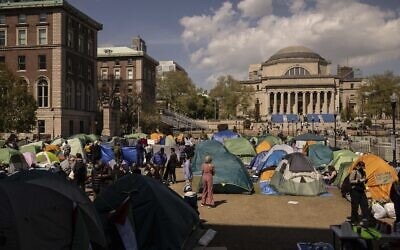 An anti-Israeli demonstration encampment is seen at the Columbia University, Friday, April 26, 2024, in New York. (AP Photo/Yuki Iwamura)