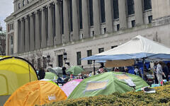 Anti-Israel protesters camp out in tents at Columbia University on Saturday, April 27, 2024 in New York (AP Photo)