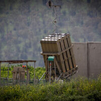 Illustrative: An Iron dome anti-missile system near the border with Lebanon, in northern Israel, April 7, 2023. (Ayal Margolin/Flash90)