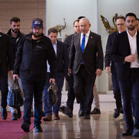 File - Prime Minister Benjamin Netanyahu arrives for a Likud meeting at the Knesset, Jerusalem on February 5, 2024. (Yonatan Sindel/Flash90)
