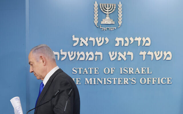 Prime Minister Benjamin Netanyahu during a press conference in Jerusalem on March 31, 2024. (Marc Israel Sellem/POOL/Flash 90)