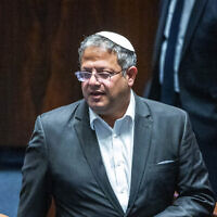 National Security Itamar Ben Gvir at the Knesset in Jerusalem, April 15, 2024. (Chaim Goldberg/Flash90)