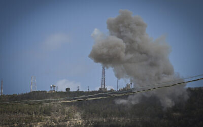 File: Heavy missile rockets hit Kibbutz Hanita, northern Israel, on April 21, 2024. (Michael Giladi/Flash90)