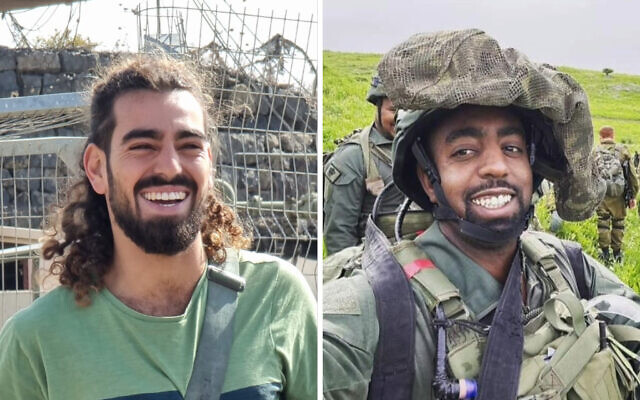 This composite image shows Master Sgt. (res.) Ido Aviv (L) and Master Sgt. (res.) Kalkidan Meharim, who were killed during fighting in the central Gaza Strip on April 28, 2024. (Israel Defense Forces)