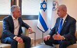 File - Prime Minister Benjamin Netanyahu (R) meets with Mossad chief David Barnea, April 18, 2024. (Kobi Gideon/GPO)