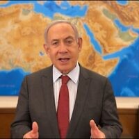 Still from a video statement on the war in Gaza by Prime Minister Benjamin Netanyahu, April 8, 2024. (Screenshot, GPO)