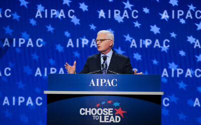 File: Howard Kohr, the CEO of AIPAC, opens the group's policy conference in Washington, DC, March 4, 2018. (Courtesy of AIPAC via JTA)