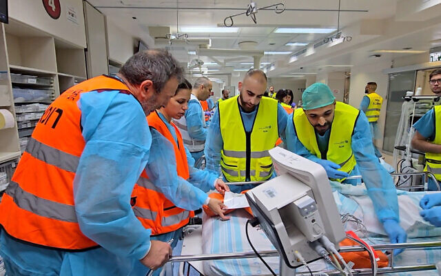 A drill at Rambam Medical Center simulating a mass casualty event resulting from a missile hitting a residential apartment building, April 18, 2024 (Rambam Medical Center)