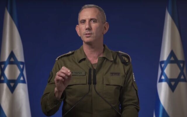 IDF Spokesman Daniel Hagari speaks on April 13, 2024 (Youtube screenshot)