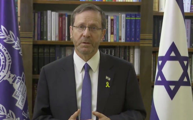 President Isaac Herzog delivers a video message ahead of the Passover holiday, April 19, 2024. (Screenshot, used in accordance with Clause 27a of the Copyright Law)