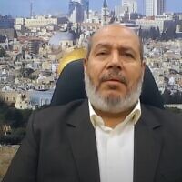 Khalil al-Hayya, a senior Hamas official, speaks during an interview in November 2023 (video screenshot; used in accordance with Clause 27a of the Copyright Law)