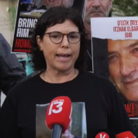 Yael Or, cousin of hostage Dror Or, speaks outside the military's headquarters in Tel Aviv, April 6, 2024. (Video screen capture; used in accordance with Clause 27a of the Copyright Law)