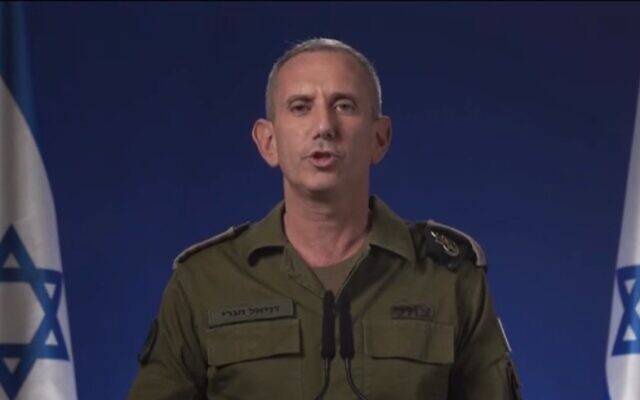 IDF spokesman Daniel Hagari gives a press conference on April 13, 2024. (Screen capture)