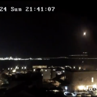 Video footage shows an apparent interception by the C-Dome defense system over the Eilat area after a suspicious target entered Israeli airspace from the direction of the Red Sea, April 14, 2024. (Screenshot: X, used in accordance with Clause 27a of the Copyright Law)