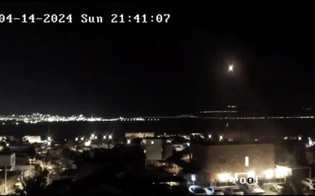Video footage shows an apparent interception by the C-Dome defense system over the Eilat area after a suspicious target entered Israeli airspace from the direction of the Red Sea, April 14, 2024. (Screenshot: X, used in accordance with Clause 27a of the Copyright Law)