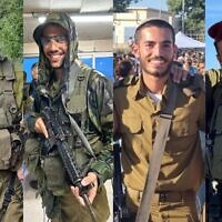 From left to right, This combination of photos shows Cpt. Ido Baruch, Sgt. Amitai Even Shoshan, Sgt. Ilai Zair and Sgt. Reef Harush, who the army said were killed fighting against Hamas in the southern Gaza Strip on April 6, 2024. (Israel Defense Forces)