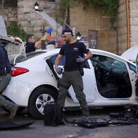 Police at the scene of a car-ramming attack in Jerusalem, April 22, 2024. (Israel Police)