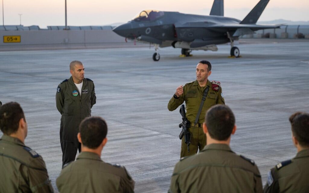 Visiting targeted air base, IDF chief promises response to Iranian attack