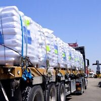 A truck of WFP flour is seen at Ashdod Port, before entering the Gaza Strip on April 17, 2024. (Israel Defense Forces)