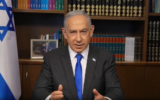 Prime Minister Benjamin Netanyahu speaking in a video message to the Israeli public on April 21, 2024. (Roi Avraham/GPO)