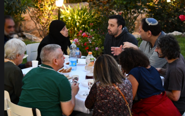 An interfaith Ramadan Iftar organized by the Interfaith Encounter Association in Jerusalem, April 4, 2024 (Tali Webber, courtesy)