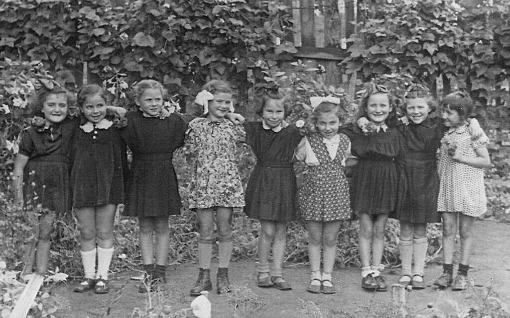 Elida (renamed Gita Ruhin) on far left with her school friends in Vilna (Vilnius) after the war. (Courtesy of Zipora Klein Jakob)