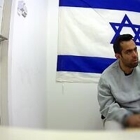 Still image from footage released by the IDF on April 8, 2024, of the interrogation of the spokesman for the Palestinian Islamic Jihad's military wing Tarek Abu Shaluf. (Screenshot)