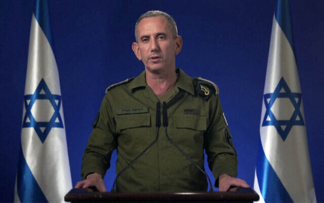 IDF spokesman Daniel Hagari delivers an update on Israel's response to Iran's attack early on April 14, 2024. (Israeli Defense Forces/AFP)
