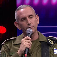 Screen capture from video of IDF Spokesman Rear Admiral Daniel Hagari at a conference hosted by the Yedioth Ahronoth newspaper in Tel Aviv, May 8, 2024. (Ynet. Used in accordance with Clause 27a of the Copyright Law)