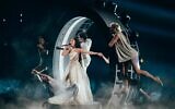 Israel's Eden Golan -- and her backup dancers -- rehearsing her song 'Hurricane' ahead of the Eurovision in Malmo, Sweden, on April 30, 2024. (Sarah Louise Bennett/EBU)