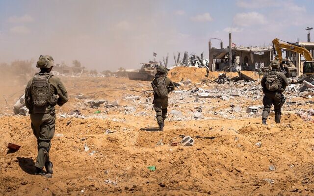Illustrative: Troops of the Nahal Brigade operate in eastern Rafah in the southern Gaza Strip, in a handout image published May 22, 2024. (Israel Defense Forces)