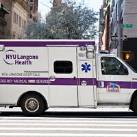 Illustrative: An NYU Langone Health ambulance in New York City, March 26, 2020. (Cindy Ord / Getty Images North America / Getty Images via AFP)