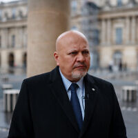 International Criminal Court Prosecutor Karim Khan looks on during an interview with AFP at the Cour d'Honneur of the Palais Royal in Paris on February 7, 2024. (Dimitar DILKOFF / AFP)