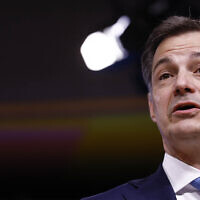 Belgian Prime Minister Alexander De Croo speaks during a press conference at the end of the European Council summit at the EU headquarters in Brussels, April 18, 2024. (Kenzo Tribouillard / AFP)
