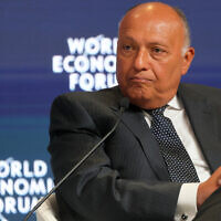 File: Egypt's Foreign Minister Sameh Shoukry attends a panel discussion during the World Economic Forum Special Meeting in Riyadh on April 29, 2024. (Fayez Nureldine/AFP)