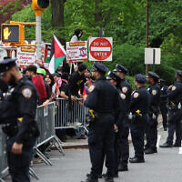 Illustrative: Police face pro-Palestinian and anti-Israel demonstrators near the Met Gala at the Metropolitan Museum of Art, on May 6, 2024 in New York. (CHARLY TRIBALLEAU / AFP)