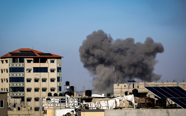 Smoke billows following Israeli strikes in Rafah in the southern Gaza Strip on May 7, 2024. (AFP)