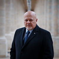 International Criminal Court Prosecutor Karim Khan poses during an interview with AFP at the Cour d'Honneur of the Palais Royal in Paris on February 7, 2024. (Dimitar DILKOFF / AFP)