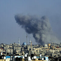 Smoke billows following Israeli airstrikes on Rafah, in the southern Gaza Strip, on May 25, 2024. (Eyad Baba / AFP)