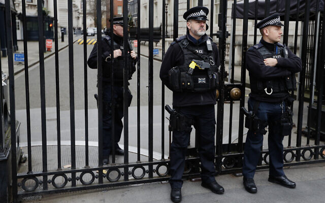 Illustrative: Police officers guard the gates to Downing Street in London, Wednesday, Dec. 6, 2017.  (AP Photo/Kirsty Wigglesworth)