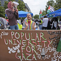 People chant against the Israel-Hamas war during a protest set up in a plaza at the University of Texas at Dallas, in Richardson, Texas, May 1, 2024. (LM Otero/AP)