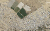 This satellite photo taken by Planet Labs PBC shows an area near the Tel al-Sultan refugee camp in Rafah, Gaza, May 5, 2024. (Planet Labs PBC via AP)