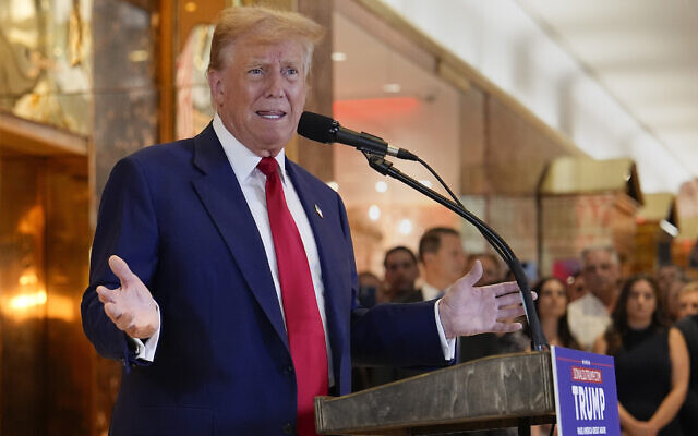 Former US president Donald Trump speaks during a news conference at Trump Tower, May 31, 2024, in New York.  (AP Photo/Julia Nikhinson)
