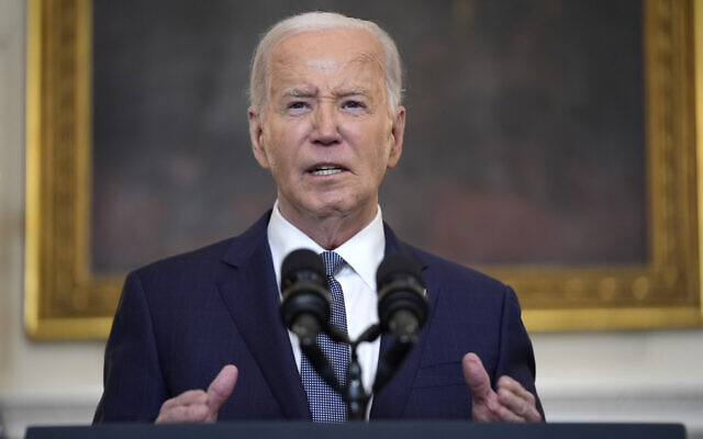 US President Joe Biden delivers remarks on the Israel-Hamas war, from the State Dining Room of the White House, May 31, 2024, in Washington. (AP Photo/Evan Vucci)