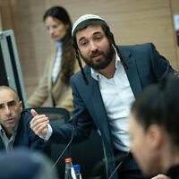 MK Zvi Sukkot at the Knesset in Jerusalem on March 12, 2024. (Yonatan Sindel/Flash90)