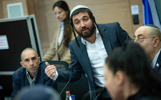 MK Zvi Sukkot at the Knesset in Jerusalem on March 12, 2024. (Yonatan Sindel/Flash90)