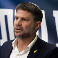 Finance Minister Bezalel Smotrich leads a Religious Zionism faction meeting at the Knesset in Jerusalem, April 30, 2024. (Oren Ben Hakoon/Flash90)